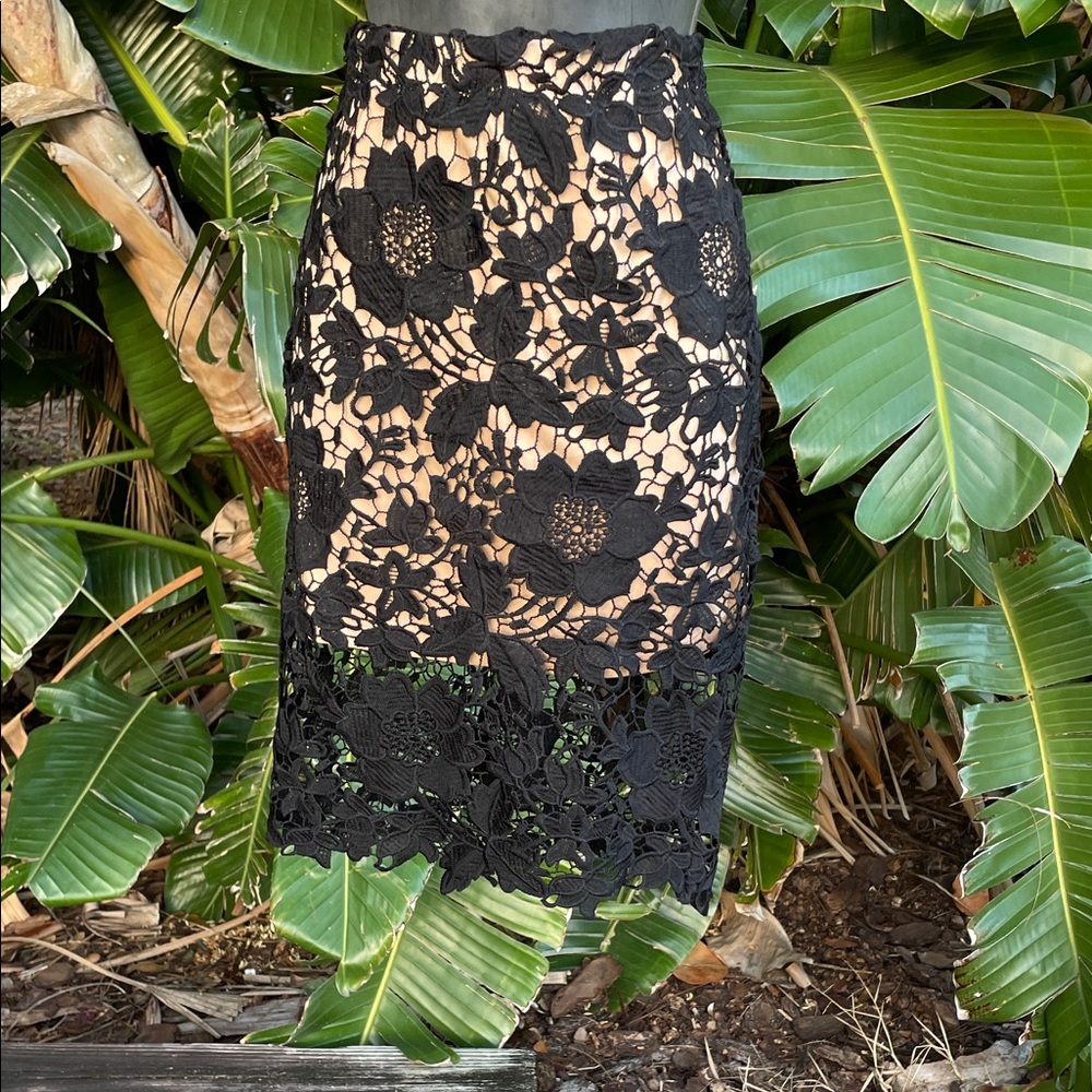 Sans Souci Black Floral Lace Pencil Skirt